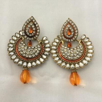 Beautiful, gold tone, rhinestone statement earrings