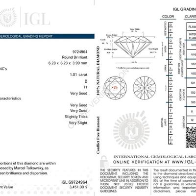 Certified 1.01 Carat D Color Round Brilliant Natural Enhanced Diamond