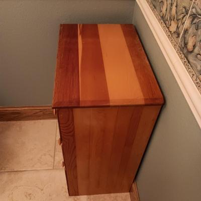 PETITE 3 DRAWER CHEST AND A PLASTIC SLIDING DOOR CABINET