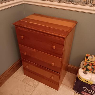 PETITE 3 DRAWER CHEST AND A PLASTIC SLIDING DOOR CABINET