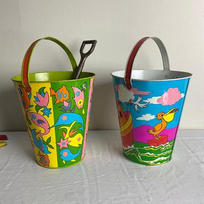 D887 Two Large Vintage Tin Sand Pails