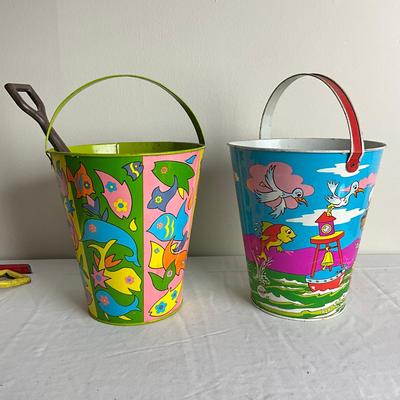 D887 Two Large Vintage Tin Sand Pails