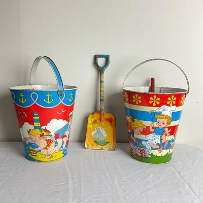 D891 Two Ohio Art Co. Anchor With Kids On Beach With Picnic & Sailboat + Shovel