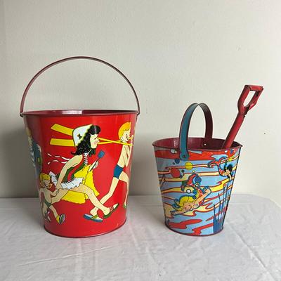 D892 Two Vintage Elaine Ends Hileman & Ohio Art Sand Pails