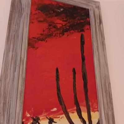 DESERT SUNSET OIL ON CANVAS SIGNED BY ARTIST RONEY?