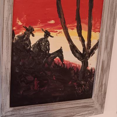 DESERT SUNSET OIL ON CANVAS SIGNED BY ARTIST RONEY?