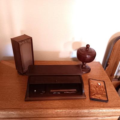 LEATHER TOOLED WALLET AND DRESSER TOP ITEMS TO HOLD YOUR TREASURES