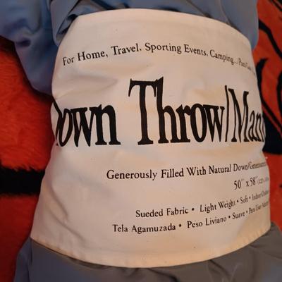 FULL SIZE DENVER BRONCOS BLANKET AND A DOWN FILLED THROW