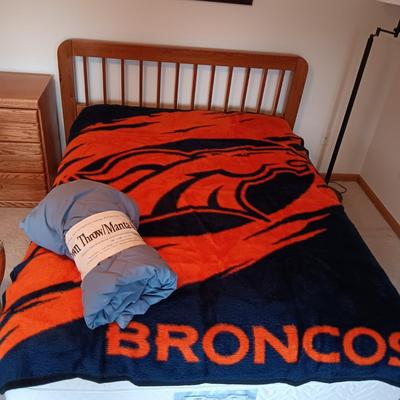 FULL SIZE DENVER BRONCOS BLANKET AND A DOWN FILLED THROW