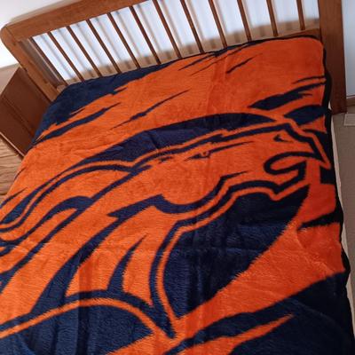 FULL SIZE DENVER BRONCOS BLANKET AND A DOWN FILLED THROW