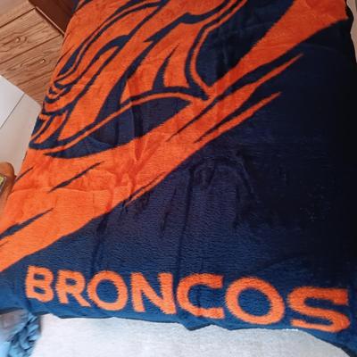 FULL SIZE DENVER BRONCOS BLANKET AND A DOWN FILLED THROW