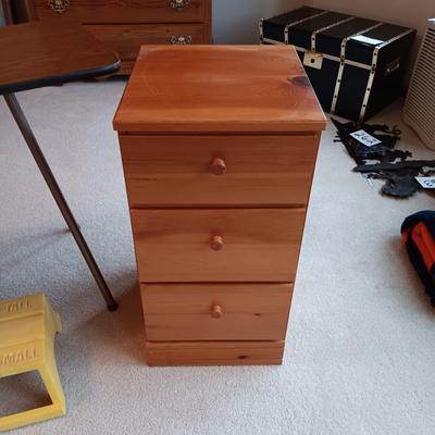SMALL PINE 3 DRAWER CHEST, FOLDING TABLE AND A STEP STOOL