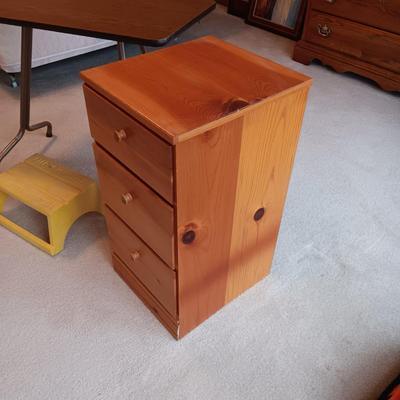 SMALL PINE 3 DRAWER CHEST, FOLDING TABLE AND A STEP STOOL