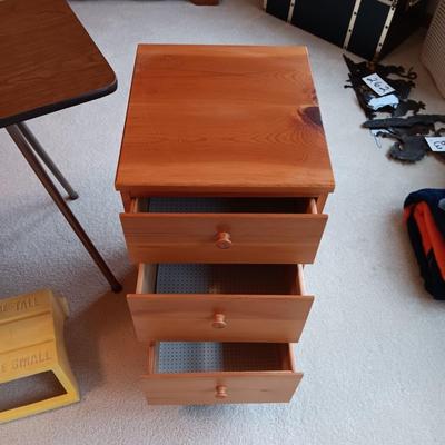 SMALL PINE 3 DRAWER CHEST, FOLDING TABLE AND A STEP STOOL