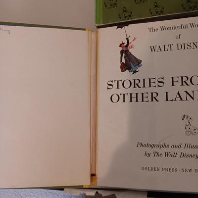 WALT DISNEY'S 1965 4 CHILDREN'S BOOK SET AND 2 DISNEY MOVIES