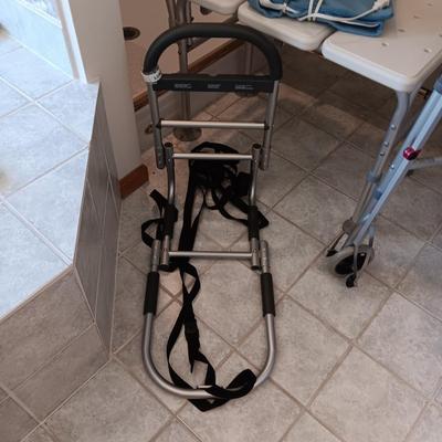 DOUBLE SHOWER SEAT, FOLDING WALKER, BED ASSIST AND A HEATING PAD
