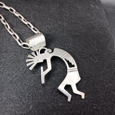 LARGE STERLING SILVER KOKOPELLI ON STERLING CHAIN 77.06g