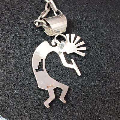 LARGE STERLING SILVER KOKOPELLI ON STERLING CHAIN 77.06g