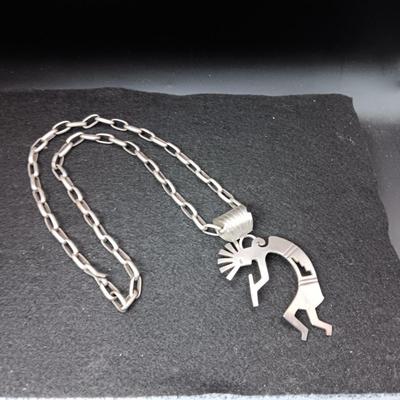 LARGE STERLING SILVER KOKOPELLI ON STERLING CHAIN 77.06g