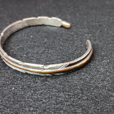 STERLING SILVER AND 14K WATCH BAND MARKED WM ROGERS AND STERLING BRACELET MARKED H MACE