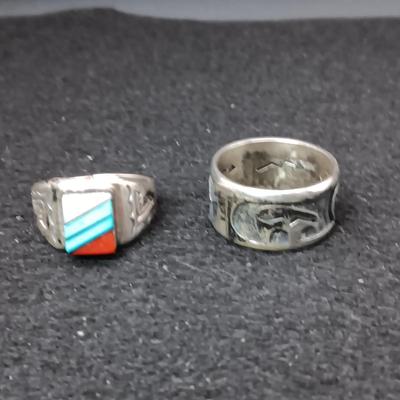 2 STERLING SILVER RINGS SIZE 9 1/2 - WEIGHT 16.25