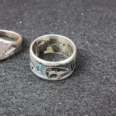 2 STERLING SILVER RINGS SIZE 9 1/2 - WEIGHT 16.25
