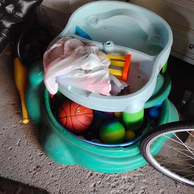 Water table, sandbox, and balls