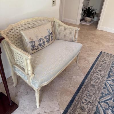 Gorgeous caned bench/settee with like new upholstery