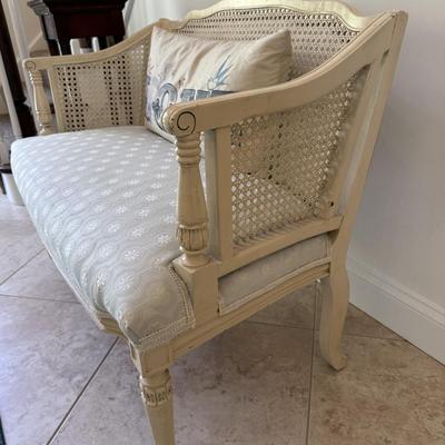 Gorgeous caned bench/settee with like new upholstery