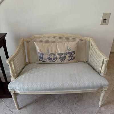 Gorgeous caned bench/settee with like new upholstery