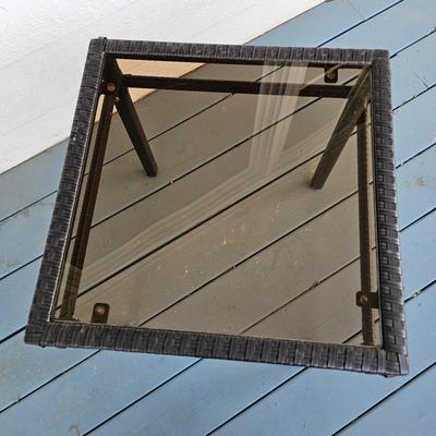 Faux Rattan Glass Top Side Table (Y-JS)