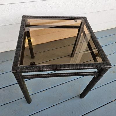 Faux Rattan Glass Top Side Table (Y-JS)
