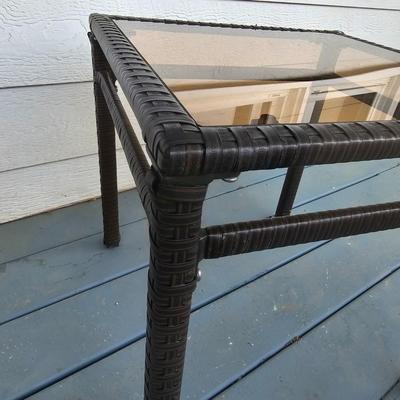 Faux Rattan Glass Top Side Table (Y-JS)
