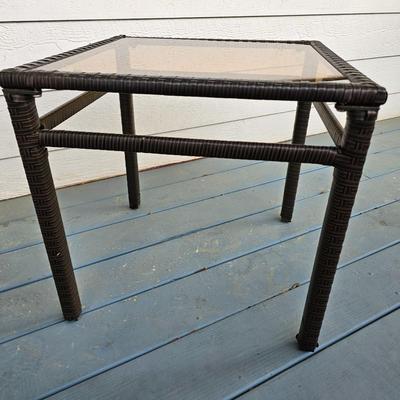 Faux Rattan Glass Top Side Table (Y-JS)