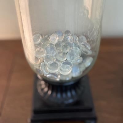 Two glass urns with decorative glass stones