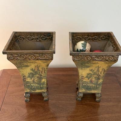 Two toile cache pots