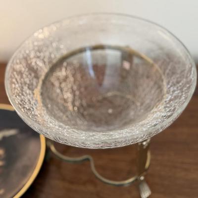 Pretty glass bowl on gold stand and plate