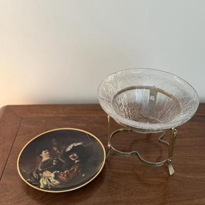 Pretty glass bowl on gold stand and plate