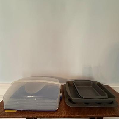 Lot of cooking pans and 12 cupcake carrier