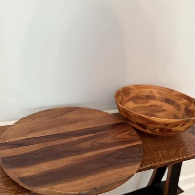 Wood lazy susan and pretty bowl