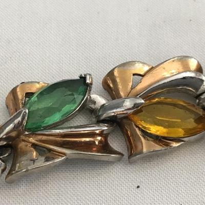 Copper Tone With Silver Marquee Rhinestone Vintage Bracelet Locking Safety Chain