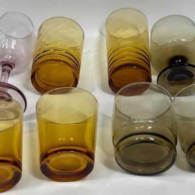 Vintage MCM Glass Lot - amber, smokey topaz, pink