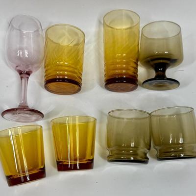 Vintage MCM Glass Lot - amber, smokey topaz, pink