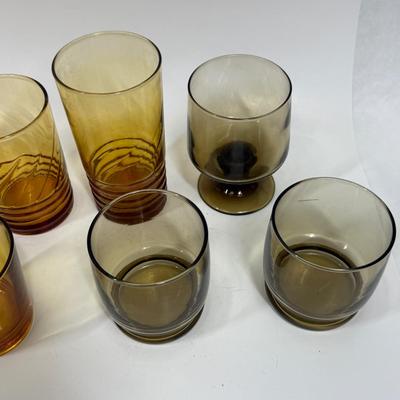 Vintage MCM Glass Lot - amber, smokey topaz, pink