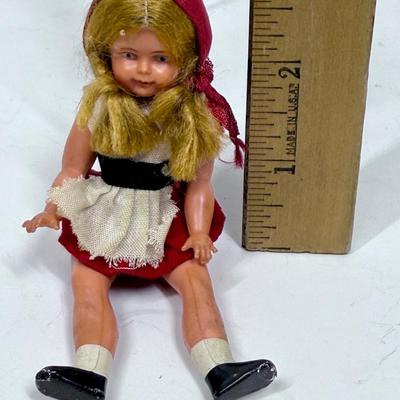 Vintage Celluloid Doll Dollhouse Little Red Riding Hood Jointed Articulated