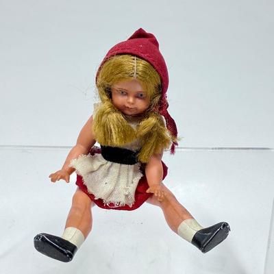 Vintage Celluloid Doll Dollhouse Little Red Riding Hood Jointed Articulated
