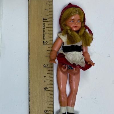 Vintage Celluloid Doll Dollhouse Little Red Riding Hood Jointed Articulated