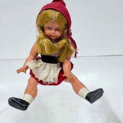 Vintage Celluloid Doll Dollhouse Little Red Riding Hood Jointed Articulated