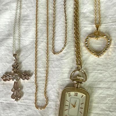Variety of Gold tone crosses & watch