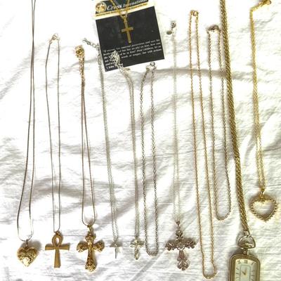 Variety of Gold tone crosses & watch